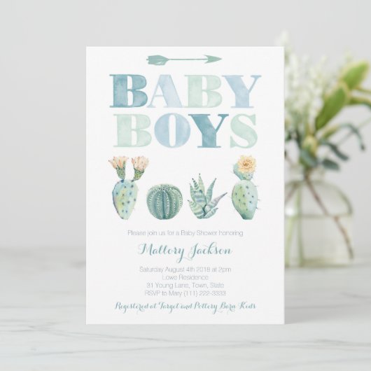 Baby Boy Twins of Triplets Cactus Baby shower Kaart (Staand voorkant)