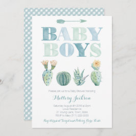 Baby Boy Twins of Triplets Cactus Baby shower Kaart