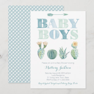 Baby Boy Twins of Triplets Cactus Baby shower Kaart