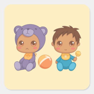 Baby Boy Twins Paars Beer Jumpsuit Yellow Squa Vierkante Sticker