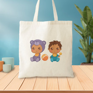 Baby Boy Twins Paarse Beer Jumpsuit Canvas tas