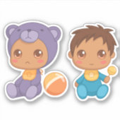 Baby Boy Twins Paarse Beer Jumpsuit sticker (Voorkant)