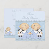 Baby Boy Twins & Puppies Blue Baby shower Kaart (Voorkant / Achterkant)