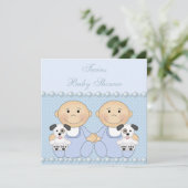 Baby Boy Twins & Puppies Blue Baby shower Kaart (Staand voorkant)
