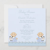 Baby Boy Twins & Puppies Blue Baby shower Kaart (Achterkant)