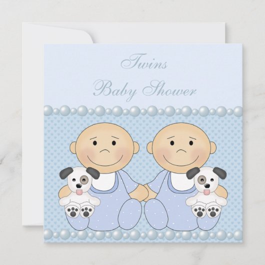 Baby Boy Twins & Puppies Blue Baby shower Kaart (Voorkant)