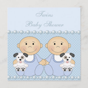 Baby Boy Twins & Puppies Blue Baby shower Kaart