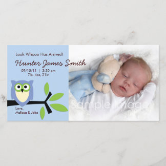 Baby Boy Uil Theme Geboorteaankondiging Fotokaart Aankondiging