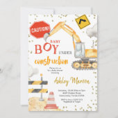 Baby Boy under Construction Baby shower Invitation Kaart (Voorkant)
