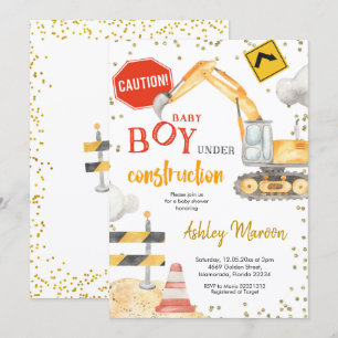 Baby Boy under Construction Baby shower Invitation Kaart
