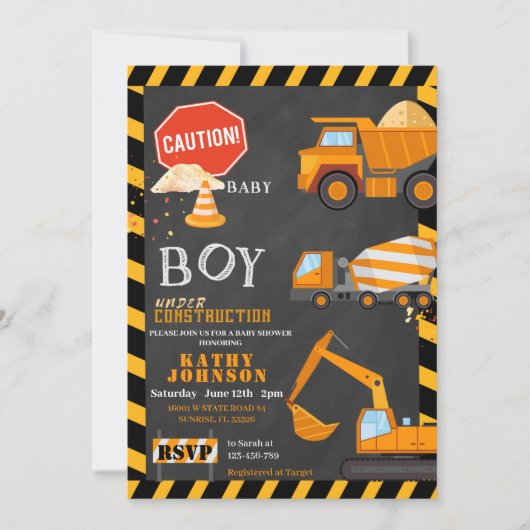 Baby Boy Under Construction Baby Shower Invitation Kaart (Voorkant)