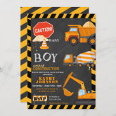 Baby Boy Under Construction Baby Shower Invitation Kaart (Voorkant / Achterkant)