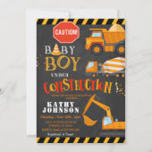 Baby Boy under Construction Baby shower Invitation Kaart (Voorkant)