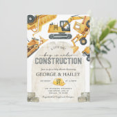 Baby Boy under Construction Dump Truck Baby shower Kaart (Staand voorkant)