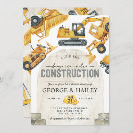 Baby Boy under Construction Dump Truck Baby shower Kaart