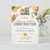 Baby Boy under Construction Dump Truck Baby shower Kaart (Staand voorkant)
