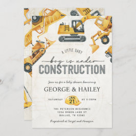 Baby Boy under Construction Dump Truck Baby shower Kaart