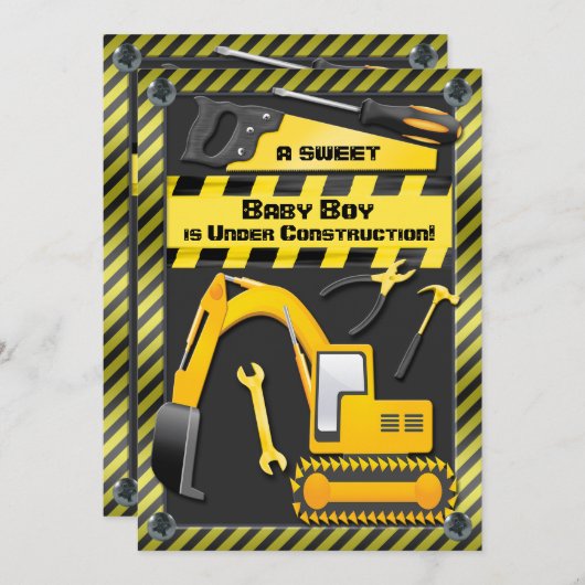 Baby Boy under Construction Shower Kaart (Voorkant / Achterkant)