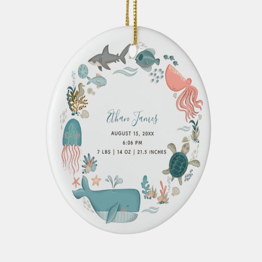 Baby Boy under the Zee Birth Stats Keepomwille Keramisch Ornament (Rechts)