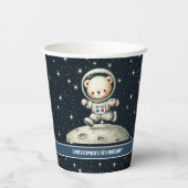 Baby Boy Verjaardag Cups Teddy Bear Astronaut Them Papieren Bekers (Achterkant)