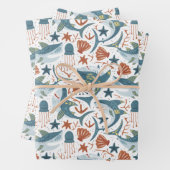 Baby Boy Verjaardag Haai Thema Party Patroon Inpakpapier Vel (In situ)