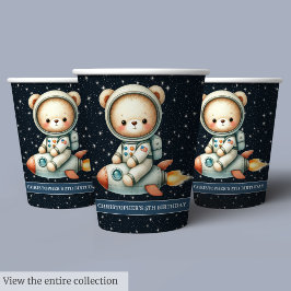 Baby Boy Verjaardag Teddy Bear Astronaut Party Papieren Bekers