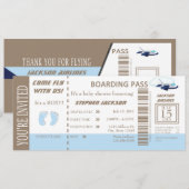 Baby Boy Vlight Ticket Uitnodiging  (Voorkant / Achterkant)