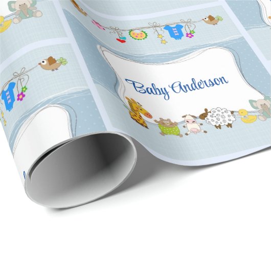 Baby Boy voegt Persoonlijke Naam of Tekst Blauw to Cadeaupapier (Rol Hoek)
