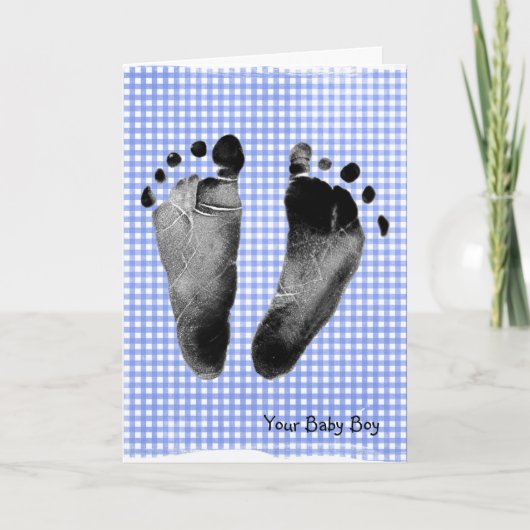 Baby Boy Voetafdrukken op Gingham Kaart (Voorkant)