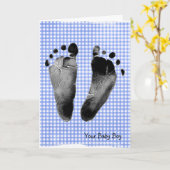 Baby Boy Voetafdrukken op Gingham Kaart (Gele Bloem)