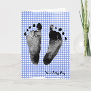 Baby Boy Voetafdrukken op Gingham Kaart