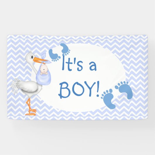 Baby Boy, Voetafdrukken, Stork, Douane Spandoek (Horizontaal)