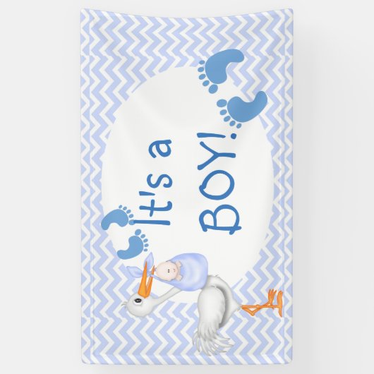 Baby Boy, Voetafdrukken, Stork, Douane Spandoek (Verticaal)