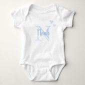 Baby Boy Voornaam Blauw Monogram Hart Romper (Voorkant)