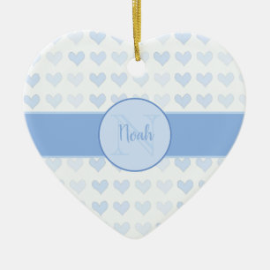 Baby Boy Voornaam Blauw Monogram Hartkerst Keramisch Ornament