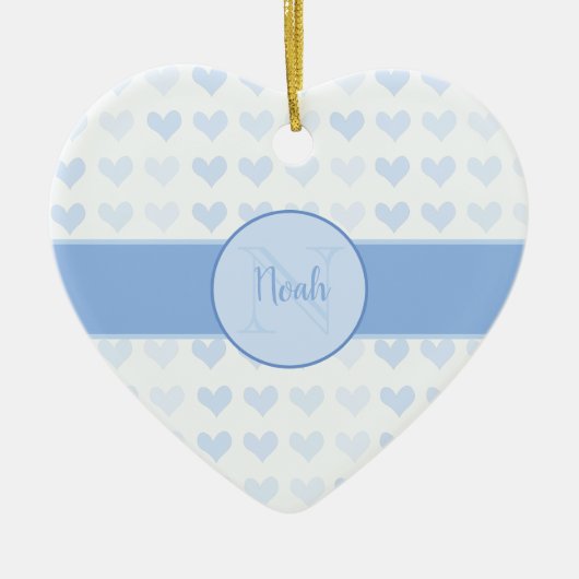 Baby Boy Voornaam Blauw Monogram Hartkerst Keramisch Ornament (Voorkant)