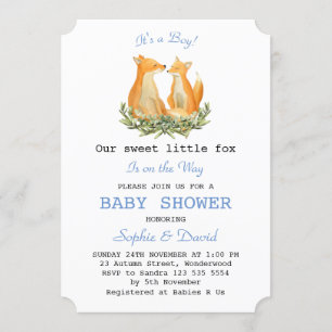Baby Boy Waterverf Fox Woodland Baby shower Kaart