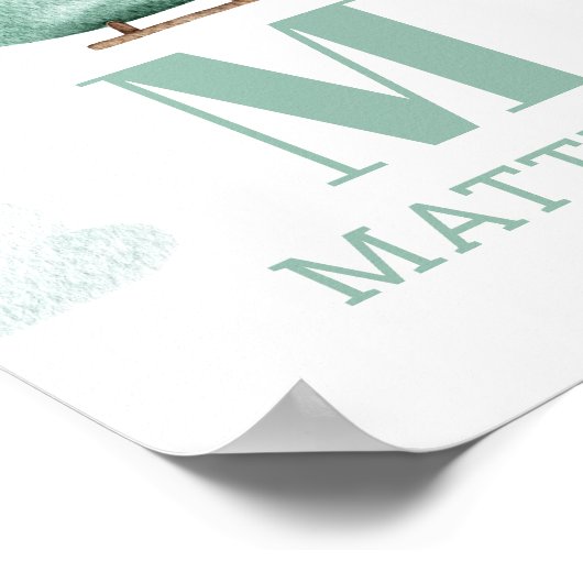 Baby Boy Waterverf Helikopter | Monogram kinderkam Poster (Hoek)