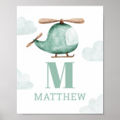 Baby Boy Waterverf Helikopter | Monogram kinderkam Poster (Voorkant)
