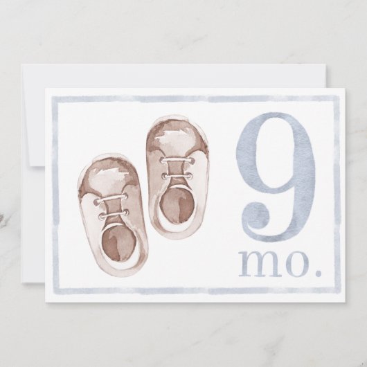Baby Boy Waterverf Mijlsteen Negen maand Oude Kaar Kaart (Voorkant)