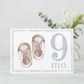 Baby Boy Waterverf Mijlsteen Negen maand Oude Kaar Kaart (Staand voorkant)