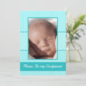 Baby Boy wees mijn peetouder Uitnodiging (Staand voorkant)