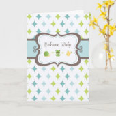 Baby Boy, Welkom, Blauw, Groen, Bruin Kaart (Gele Bloem)