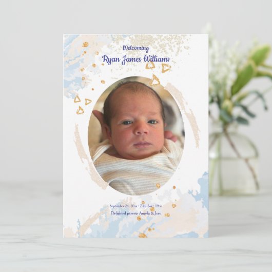 Baby Boy Welkom Geboorteaankondiging Kaart (Staand voorkant)