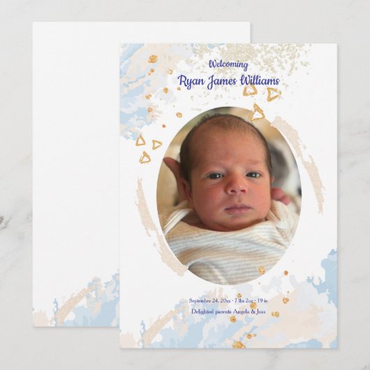 Baby Boy Welkom Geboorteaankondiging Kaart (Voorkant / Achterkant)