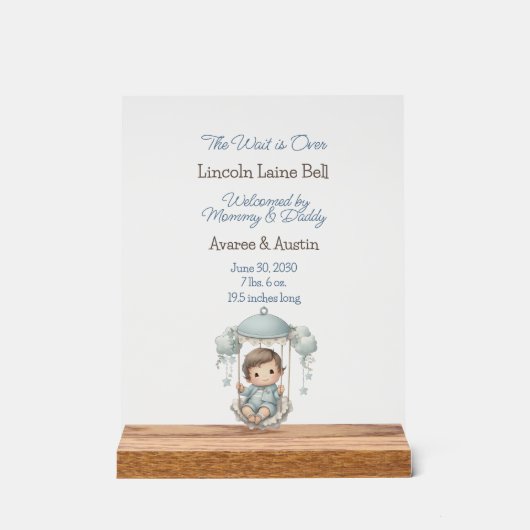 Baby Boy Welkomstbord Acryl Bord (Voorkant)