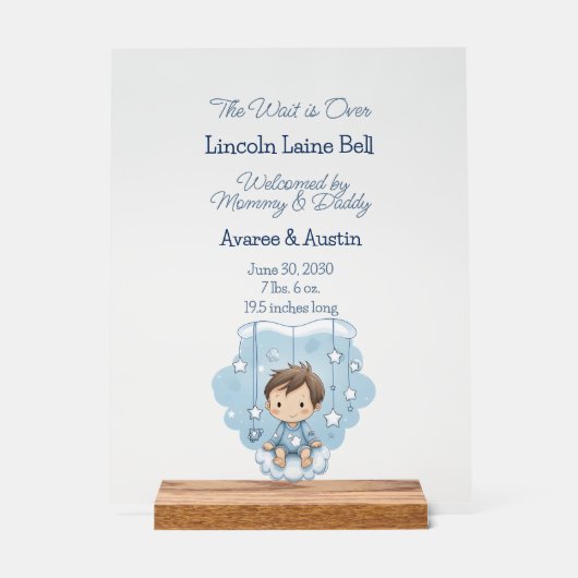 Baby Boy Welkomstbord Acryl Bord (Voorkant)