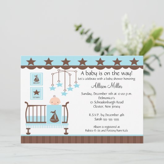 Baby Boy Wieg Boy Baby shower Uitnodiging (Staand voorkant)