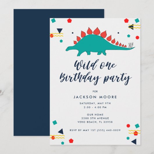 Baby Boy Wild Een Dinosaurus 1e Verjaardag Kaart (Voorkant / Achterkant)