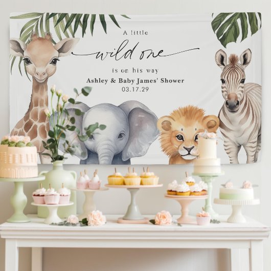 Baby Boy Wild Een safari Dieren Douche Achtergrond Spandoek